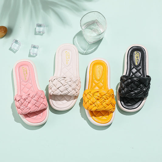 Kids Girls Basic Solid Color Weave Non-slip Slippers