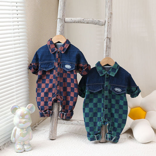 Kids Baby Boys Girls Casual Playd Long Sleeve Denim Romper