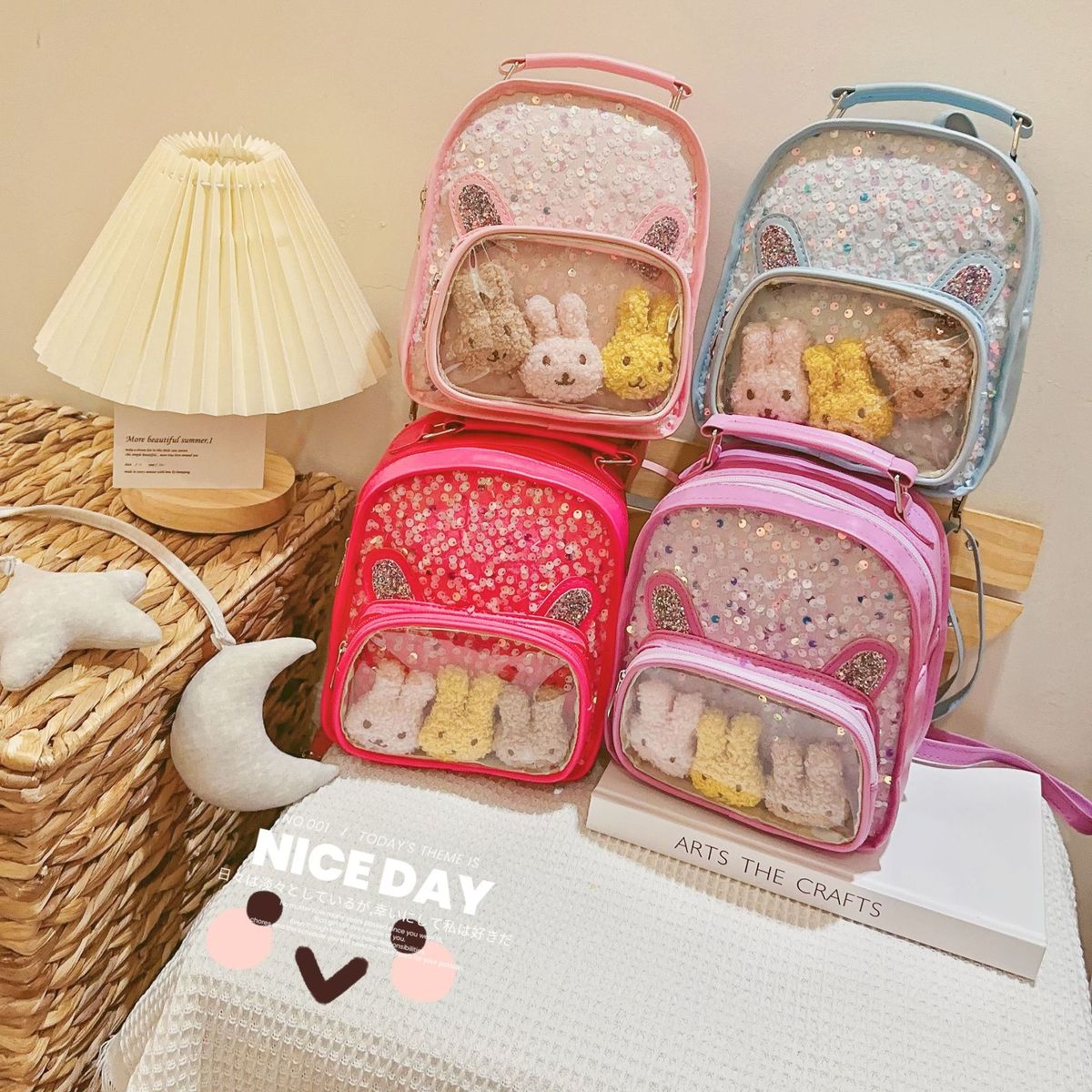 Children Cute Cartoon Rabbits Sequin Backpack Kindergarten Schoolbag