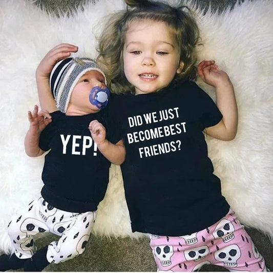 Children Kids Baby Fashion Girls Boys Sister Brother Round Neck T-Shirt