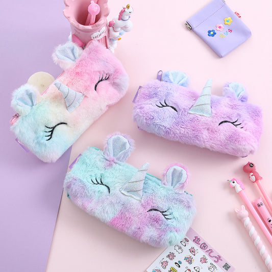Autumn And Winter Fashion Multicolor Plush Unicorn Student Stationery Storage Bag