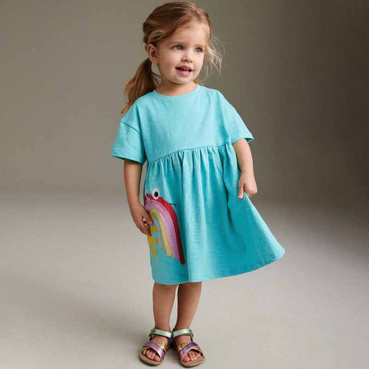 Kids Toddler Girls Casual Cute Rainbow Stripe Short Sleeve Dress
