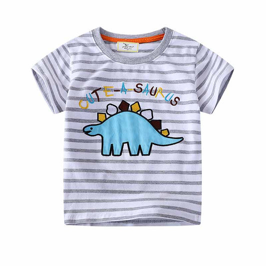 Kids Toddler Boys Casual Cute Dinosaur Stripe Short Sleeve T-Shirt