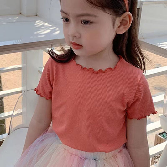 Children Kids Baby Fashion Girls Short Sleeve Solid Color T-Shirt