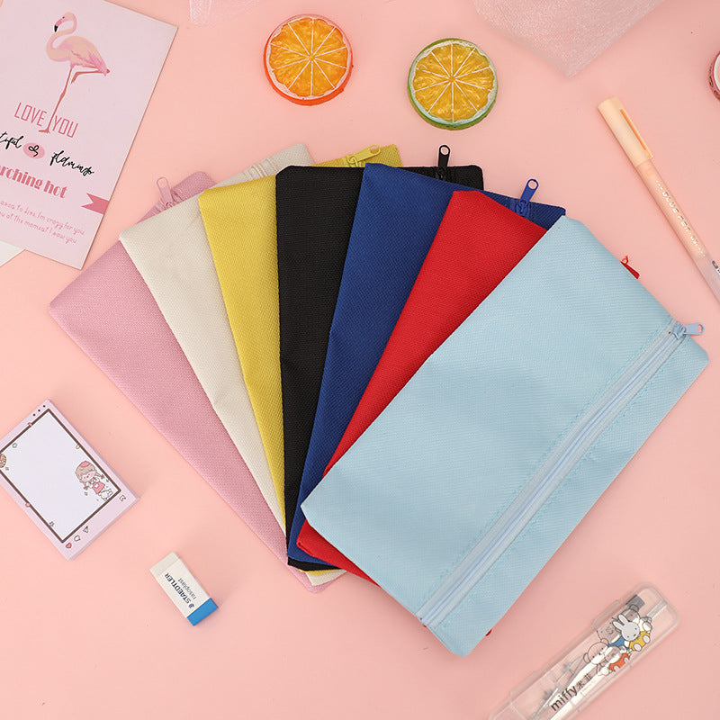 Fashion Simple Solid Color Oxford Cloth Zipper Pencil Bag