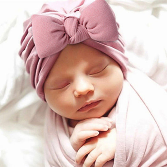 Newborn Cute Solid Color Bow Turban Cap