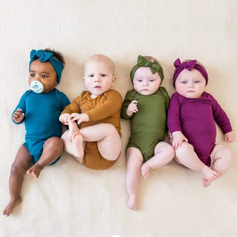Kids Baby Boys Girls Casual Cute Solid Color Long Sleeve Romper