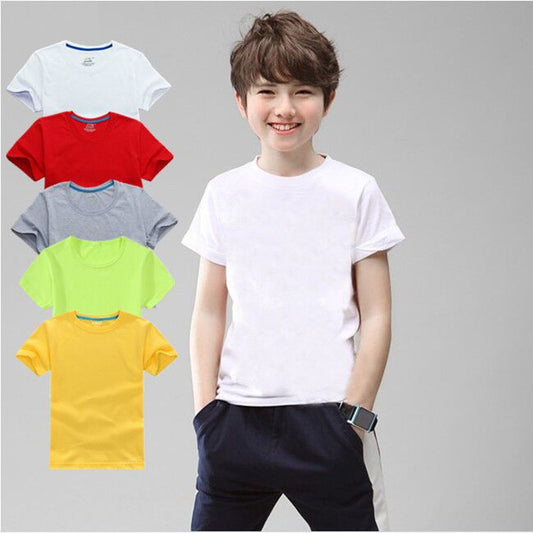 Kids Casual Solid Color Round Neck Short Sleeve T-shirt