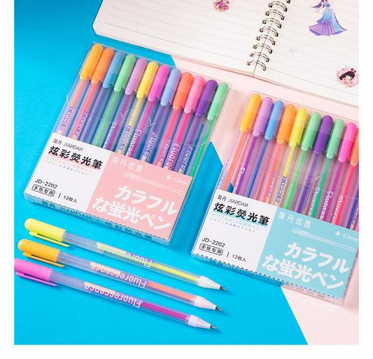 12Pcs/Set Creative Multicolor Color Fluorescent Glitter Pen Set