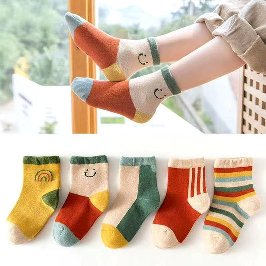 5 Pairs /Lot Cute Baby Socks Autumn Rainbow Striped Cotton Socks For Children Toddlers Cotton Socks