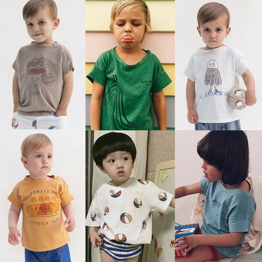 Kids Casual Round Neck Short Sleeve Cartoon Pattern Loose T-shirt
