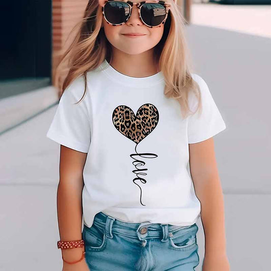 Kids Toddler Girls Casual Heart Print Short Sleeve T-Shirt