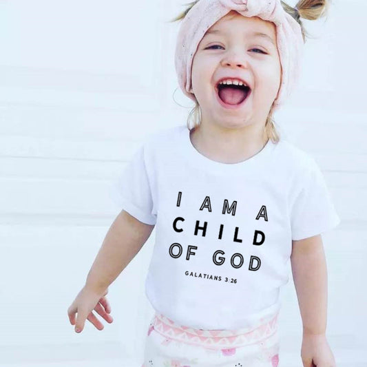 Children Kids Baby Fashion Girls Boys Basic Casual I Am A Child Of God Print Short Sleeve T-Shirt