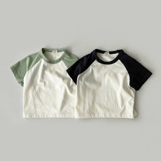 Kids Baby Fashion Casual Color Block Cotton Round Neck Short-Sleeve T-Shirt