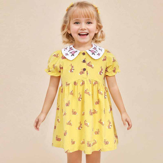 Kids Toddler Girls Summer Casual Cute Animals Print Short Sleeve Lapel Dress