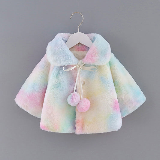 Toddlers Newborn Baby Girls Tie-Dye Multicolor Fleece Coat