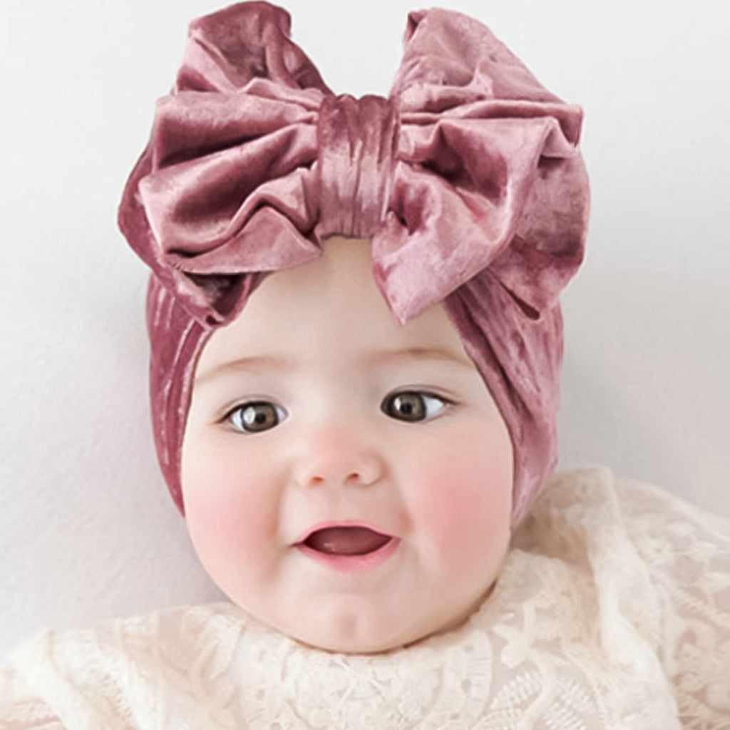 Newborn Cute Solid Color Bow Turban Cap