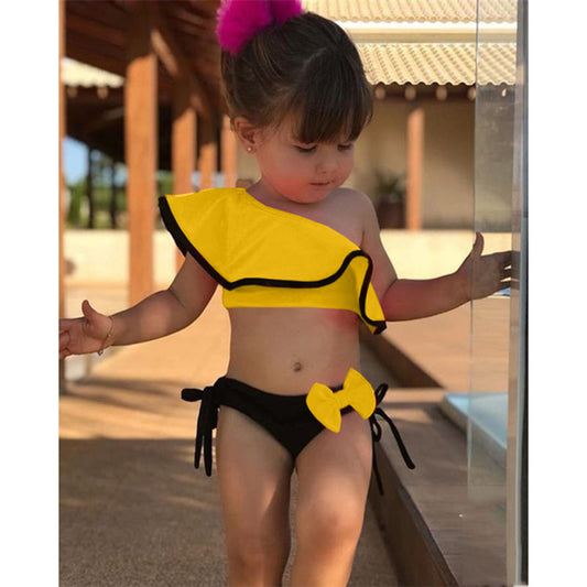 Two-piece Flounce Bow Bikini Beach Swimsuit For Children And Girls In Summer