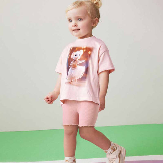Kids Toddler Girls Casual Cartoon Print Short Sleeve T-Shirt Shorts Sets