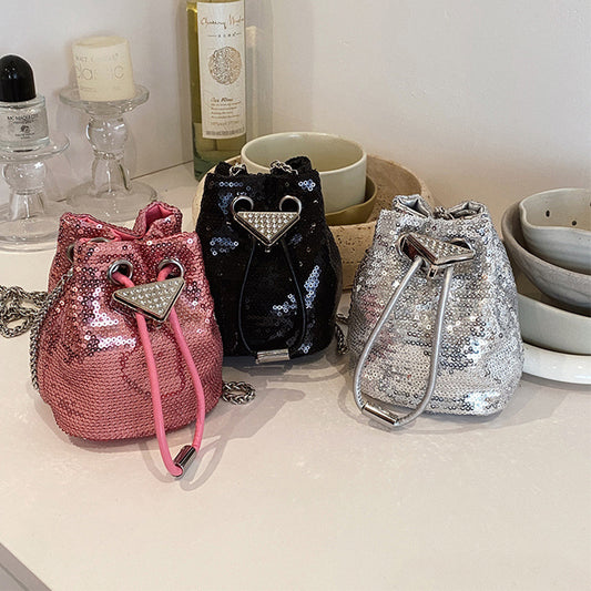 Children'S Fashion Sequin Drawstring Bucket Bag