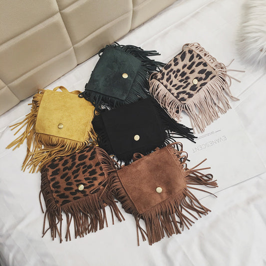 Kids Fashion Casual Tassel Leopard Crossbody Bag