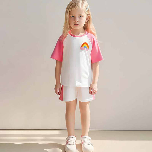 Kids Toddler Girls Casual Rainbow Short Sleeve T-Shirt Shorts Sets