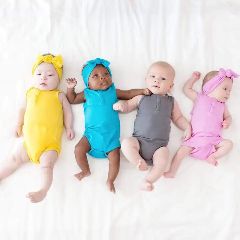 Kids Baby Boys Girls Casual Cute Solid Color Sleeveless Romper