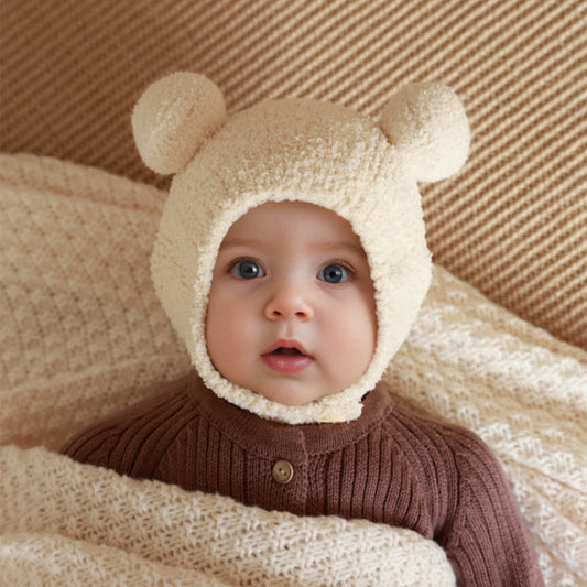 Autumn Winter Baby Ear Protection Coral Fleece Cute Knitted Hat