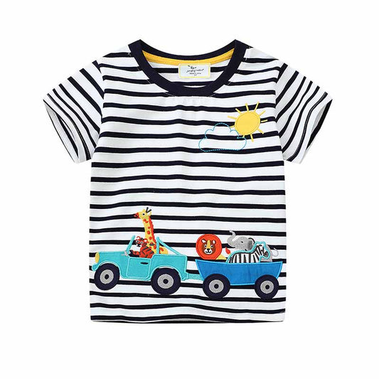 Kids Toddler Boys Casual Cute Car Stripe Short Sleeve T-Shirt