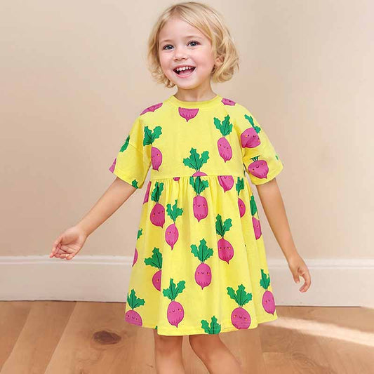 Kids Toddler Girls Casual Cute Carrot Print Short Sleeve Dress