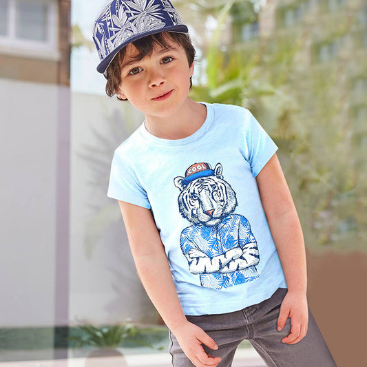 Children Kids Baby Fashion Boys Short Sleeve Round Neck Cartoon Animals Dinosaur Print T-Shirt