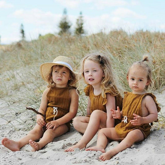 Baby Girls Solid Color Ruffled Sleeveless Rompers