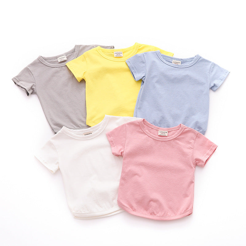 Baby Simple Solid Color Round Neck Short Sleeve Casual Loose T-shirt