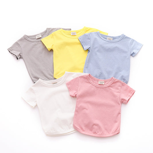 Baby Simple Solid Color Round Neck Short Sleeve Casual Loose T-shirt