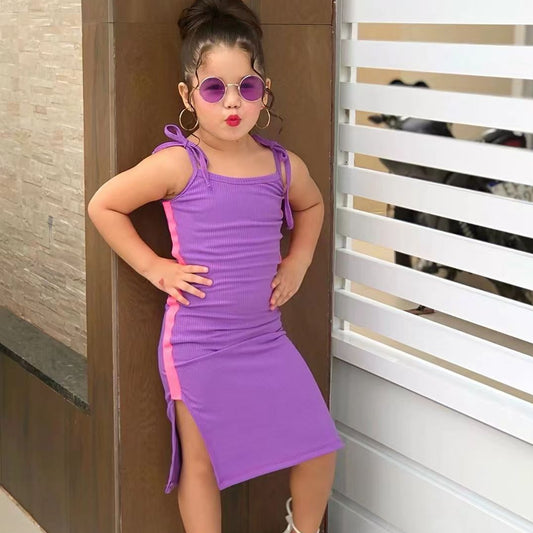 Summer Children Toddler Girls Casual Rib-Knit Sling Dress