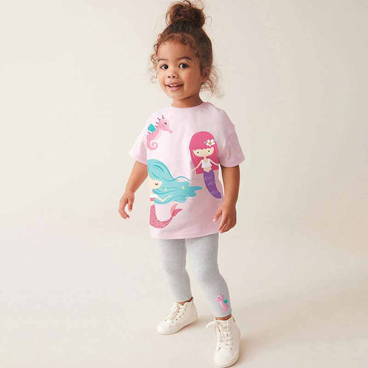 Kids Toddler Girls Summer Casual Cute Cartoon Print Short Sleeve T-Shirt Pants Sets