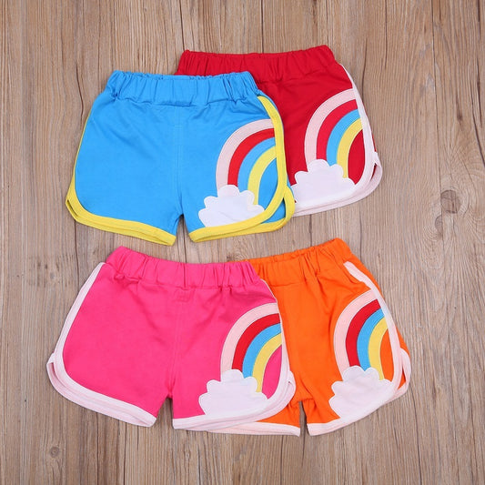 Kids Girls Casual Rainbow Pattern Sporty Elastic Waist Shorts