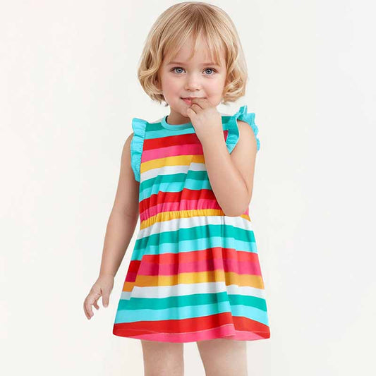 Kids Toddler Girls Casual Cute Rainbow Stripe Print Sleeveless Dress