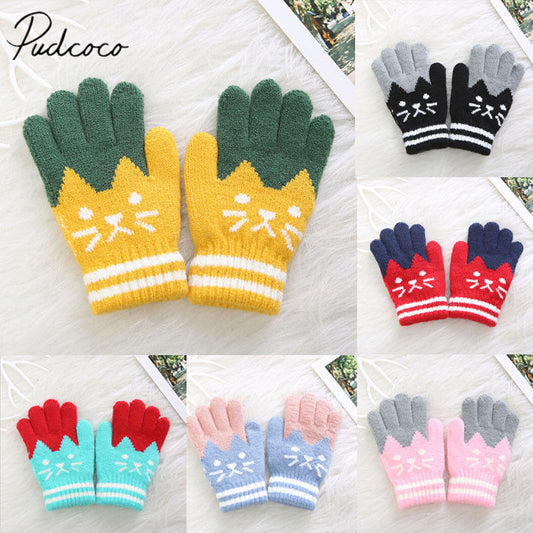 2019 Brand New Child Kids Baby Girls Boys Winter Knitted Gloves Cartoon Warm Mittens Toddlers Outdoor Cartoon Cats Cute Gloves