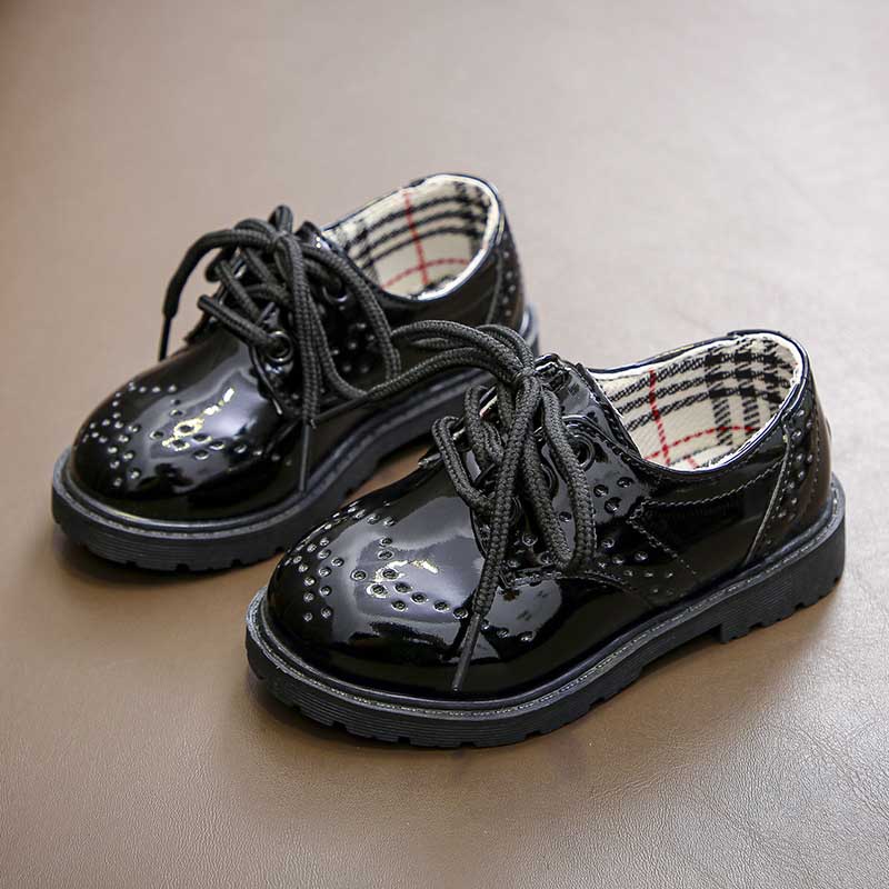 Kids Girls Fashion Casual British Style Color Matching Round-Toe Slip On PU Leather Shots