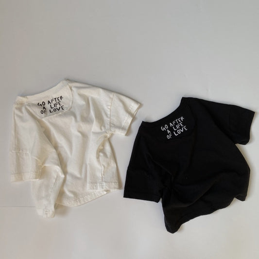 Kids Basic Round Neck Short Sleeve Letter Pattern Loose T-shirt