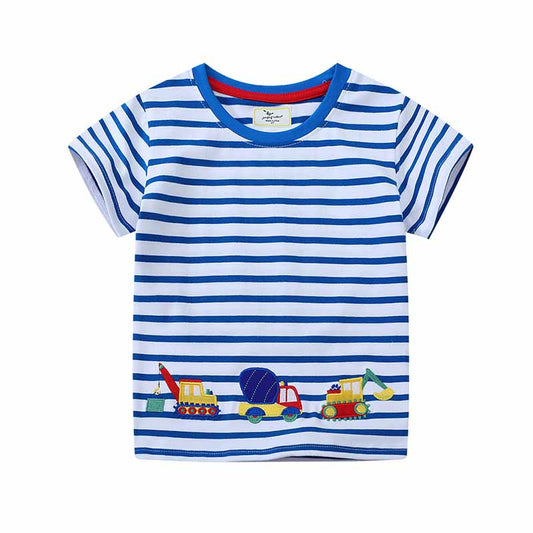 Kids Toddler Boys Casual Cute Car Stripe Short Sleeve T-Shirt