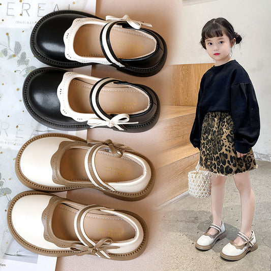 Kids Girls Fashion Casual Spring Autumn Round-Toe Velcro Slip On PU Leather Shots