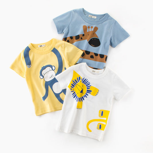 Kids Toddler Boys Summer Basic Cotton Cute Animal Cartoon Print Round Neck T-Shirt