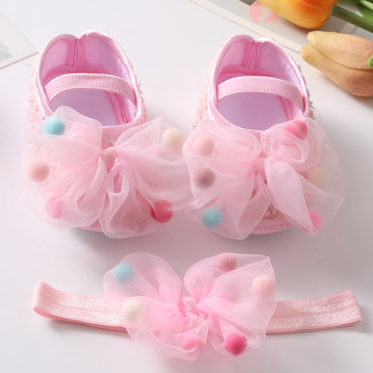 Toddlers Newborn Baby Girls Soft Bottom Non-Slip Bow Shoes And Headband
