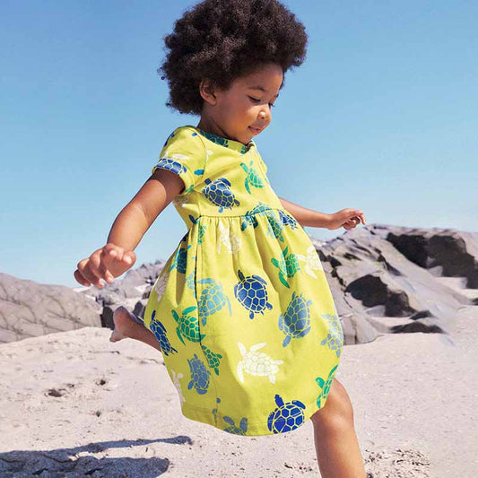 Kids Toddler Girls Casual Cute Turtle Print Short Sleeve Dress