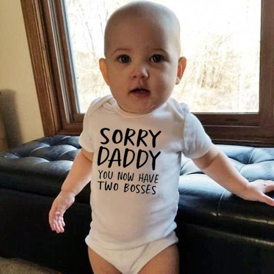 Baby Basic Letter Pattern Round Neck Short Sleeve Romper