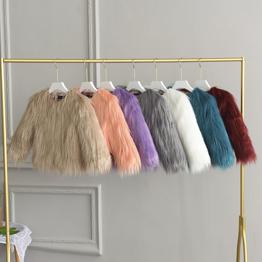 Winter Kids Toddler Girls Faux Fur Plush Solid Coat