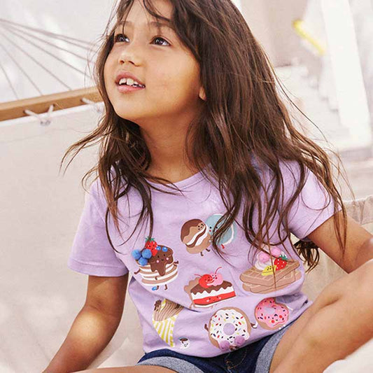 Kids Toddler Girls Casual Cute Cake Print Short Sleeve Round Neck T-Shirt