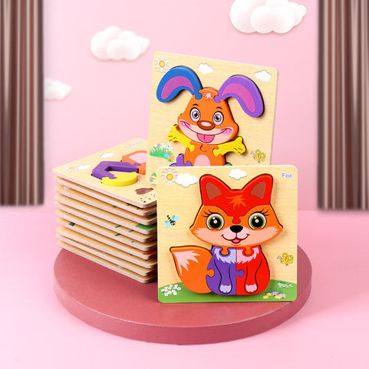 1-3 To Early Education Wooden Children'S Educational Cartoon Animal Three-Dimensional Puzzle
